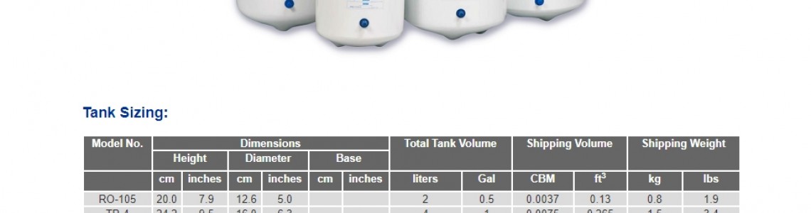 Su Arıtma Cihazlarının Depo Tank Boyutları Su Arıtma Cihazlarının Depo Tank Boyutları